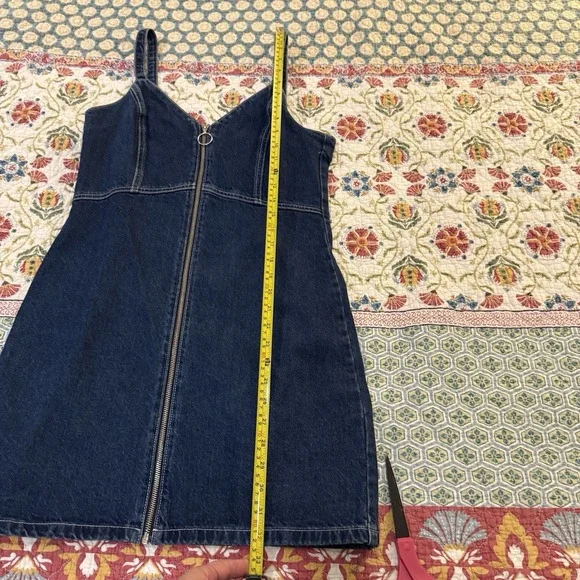 TOPSHOP MOTO Zip Front Denim Dress in Indigo Size 8 Bodycon Mini V-Neck EUC - Picture 8 of 9